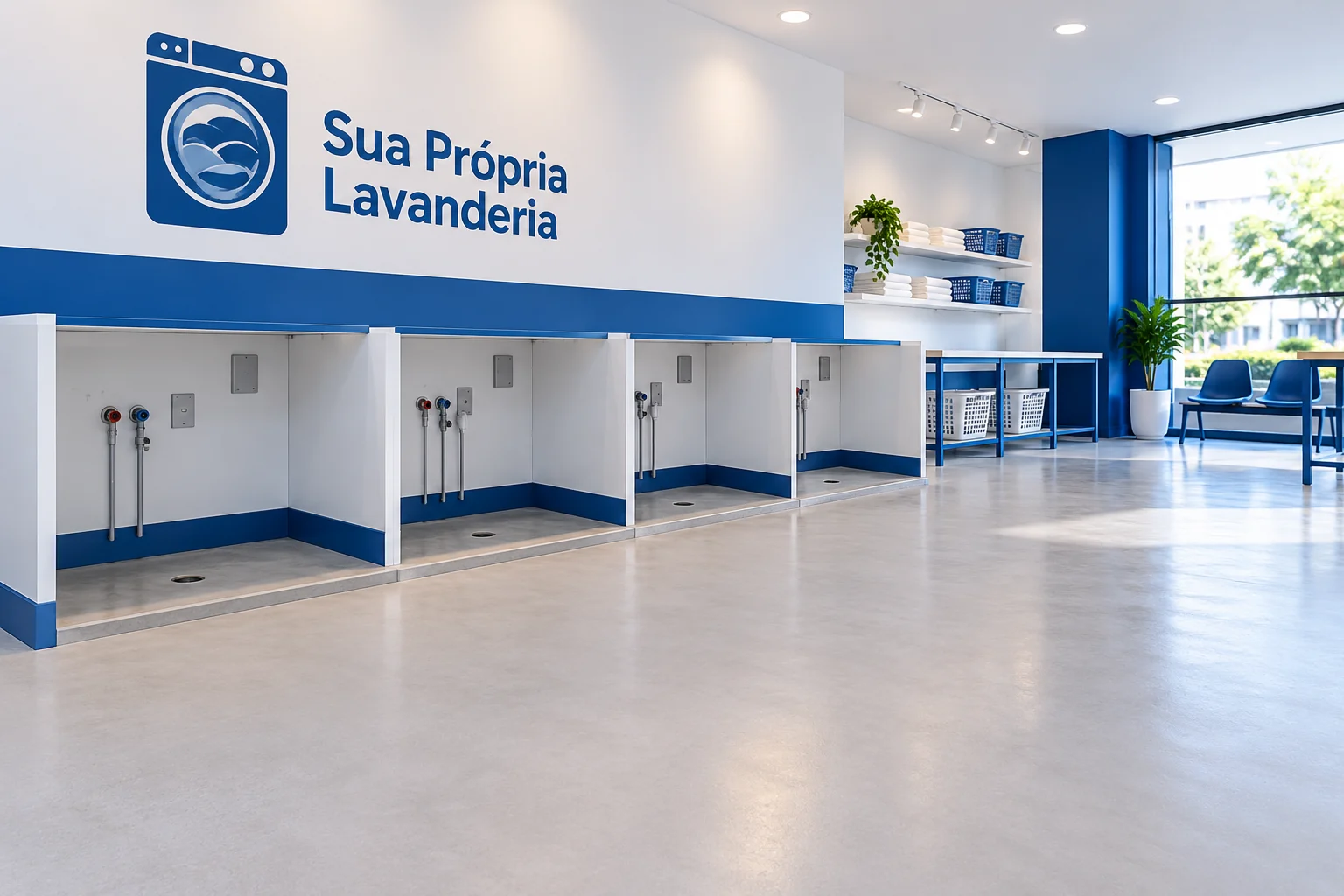 Ambiente ilustrativo de lavanderia SPL preparado para receber os equipamentos