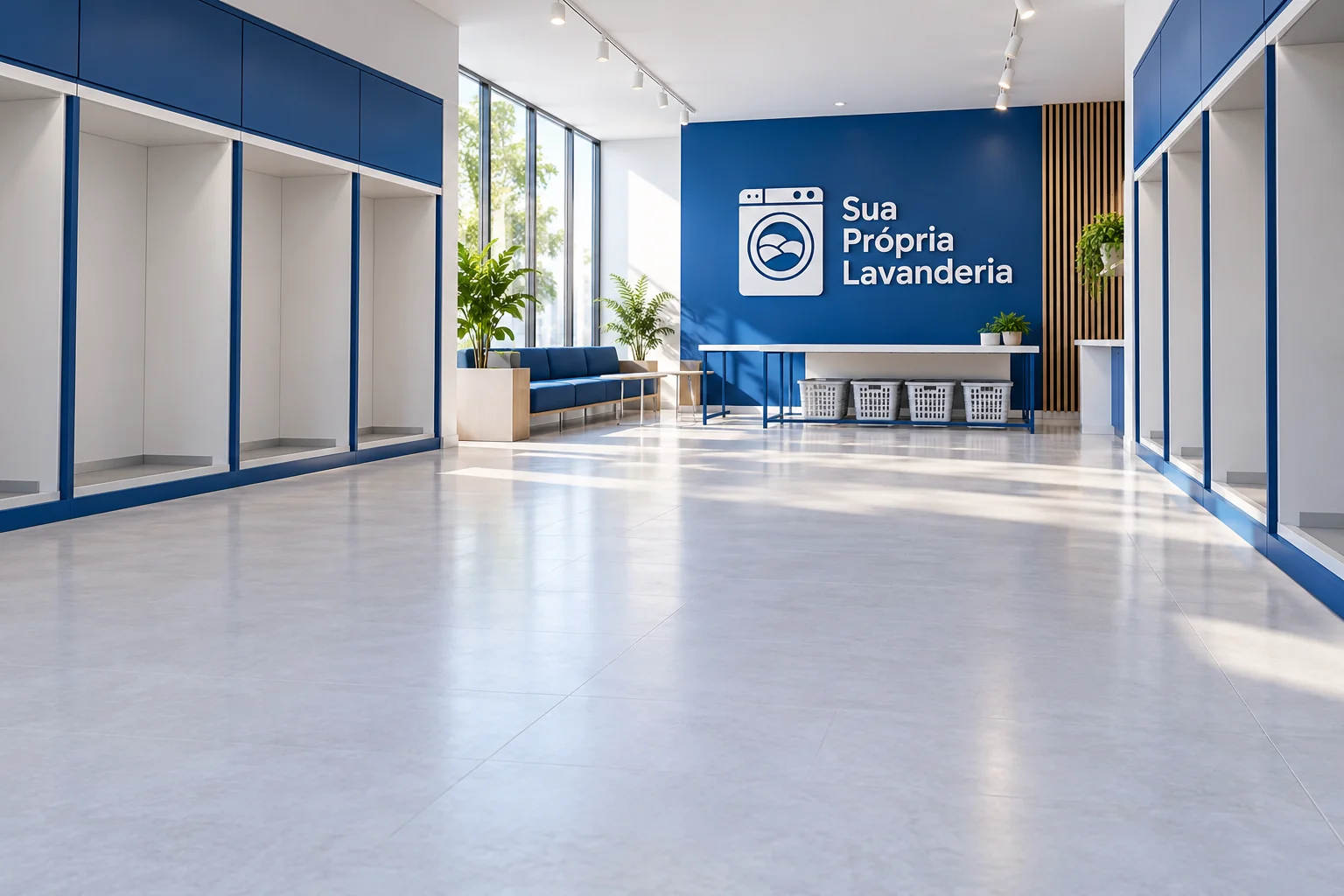 Ambiente ilustrativo de lavanderia SPL preparado para receber os equipamentos