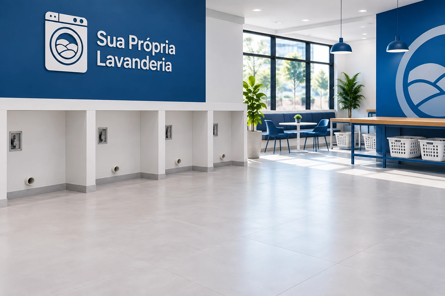 Ambiente ilustrativo de lavanderia SPL preparado para receber os equipamentos