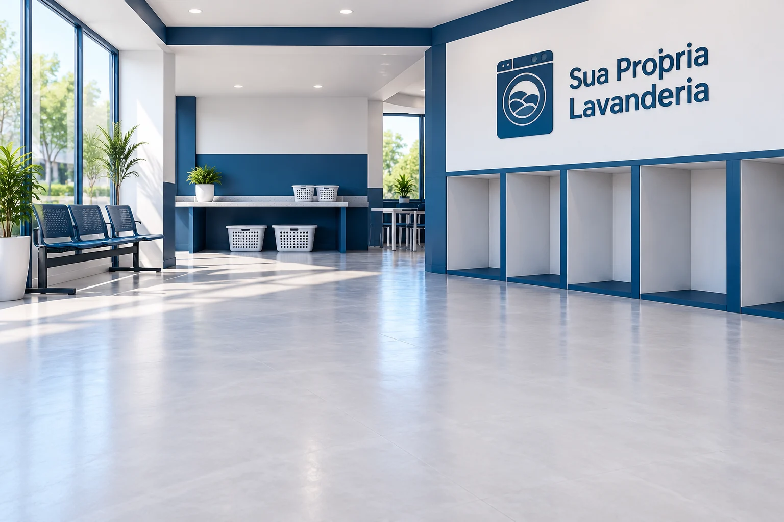 Ambiente ilustrativo de lavanderia SPL preparado para receber os equipamentos
