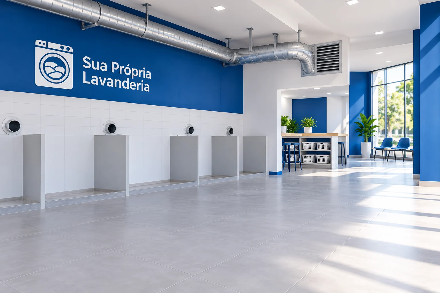 Ambiente ilustrativo de lavanderia SPL preparado para receber os equipamentos