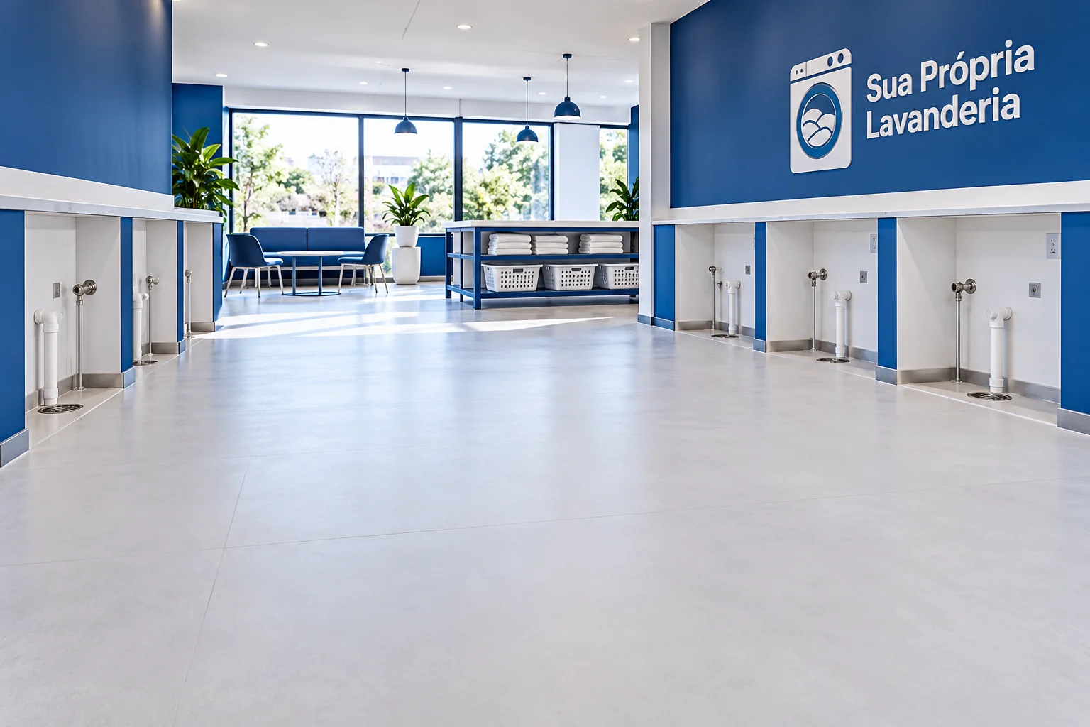 Ambiente ilustrativo de lavanderia SPL preparado para receber os equipamentos