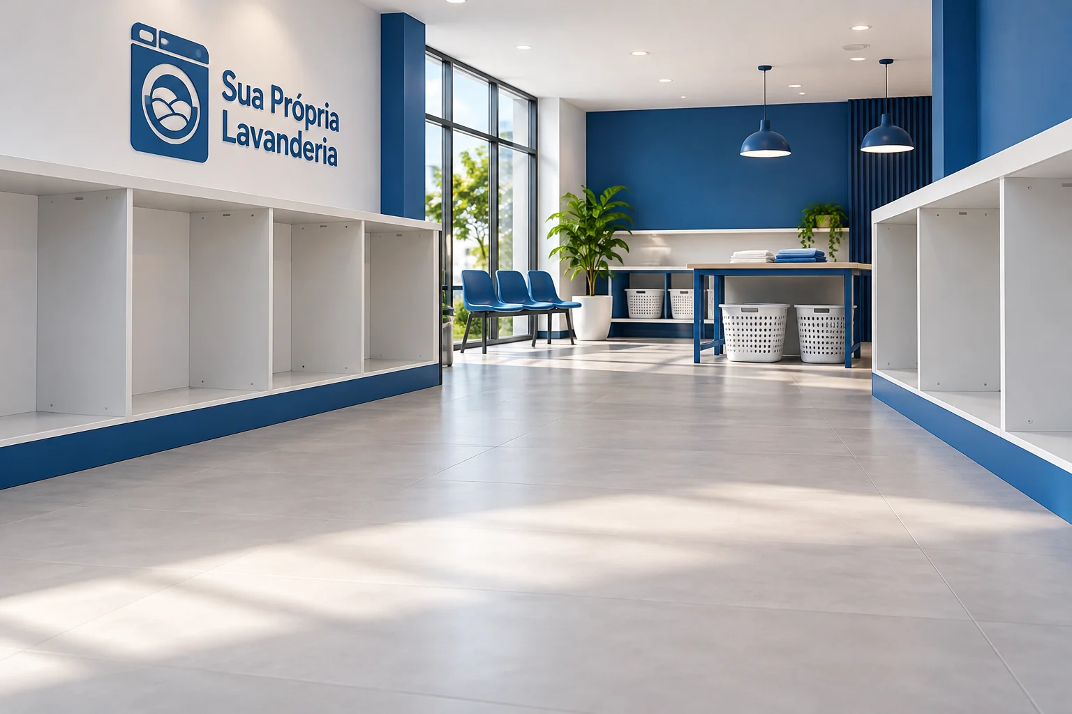 Ambiente ilustrativo de lavanderia SPL preparado para receber os equipamentos