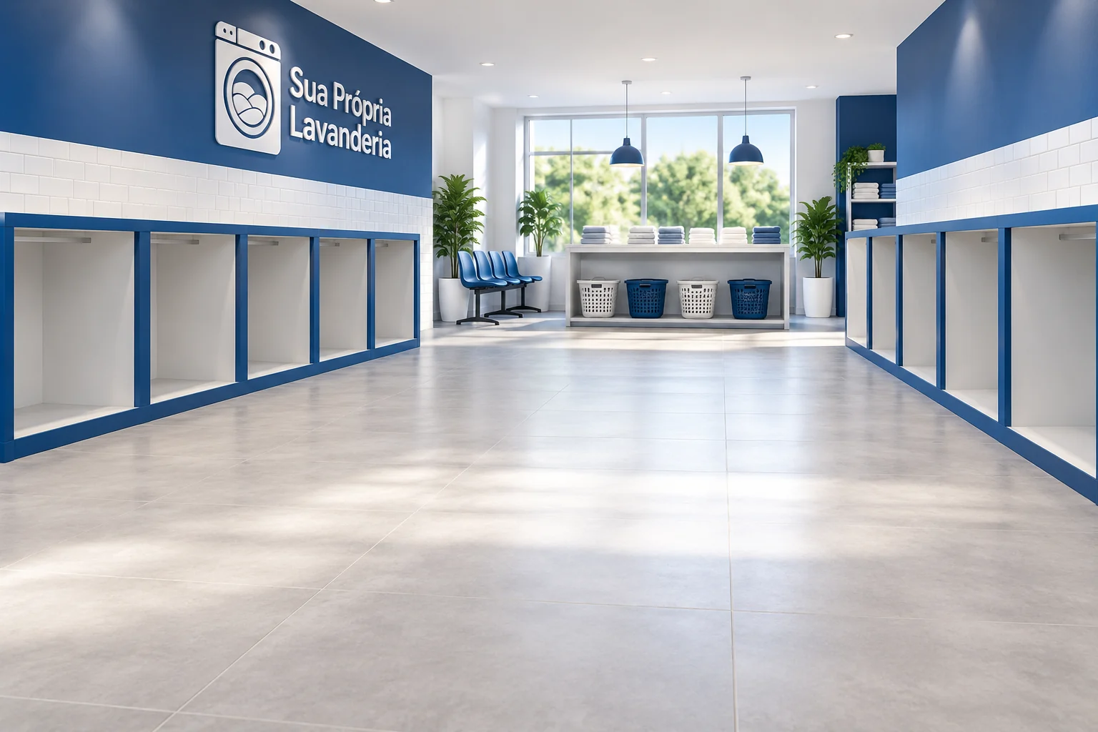 Ambiente ilustrativo de lavanderia SPL preparado para receber os equipamentos