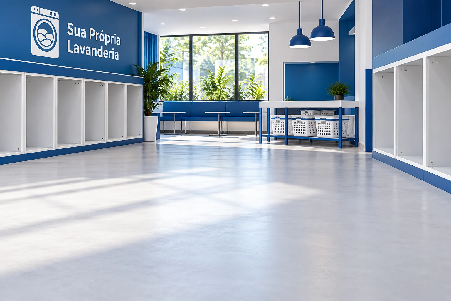 Ambiente ilustrativo de lavanderia SPL preparado para receber os equipamentos