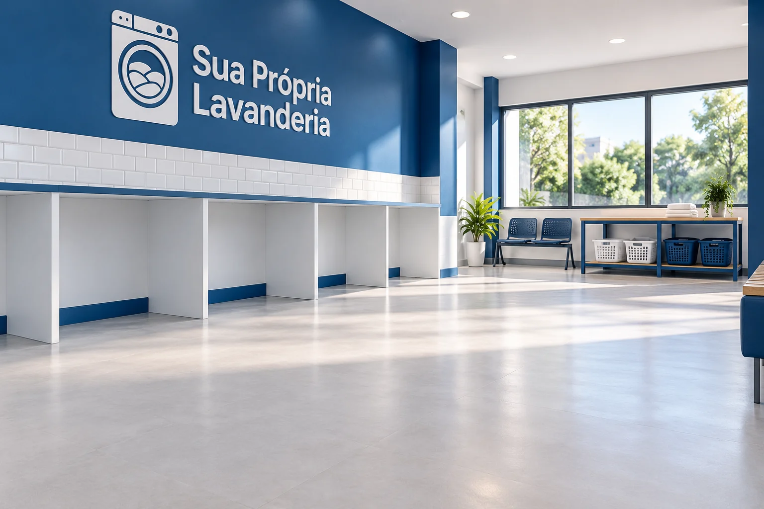 Ambiente ilustrativo de lavanderia SPL preparado para receber os equipamentos