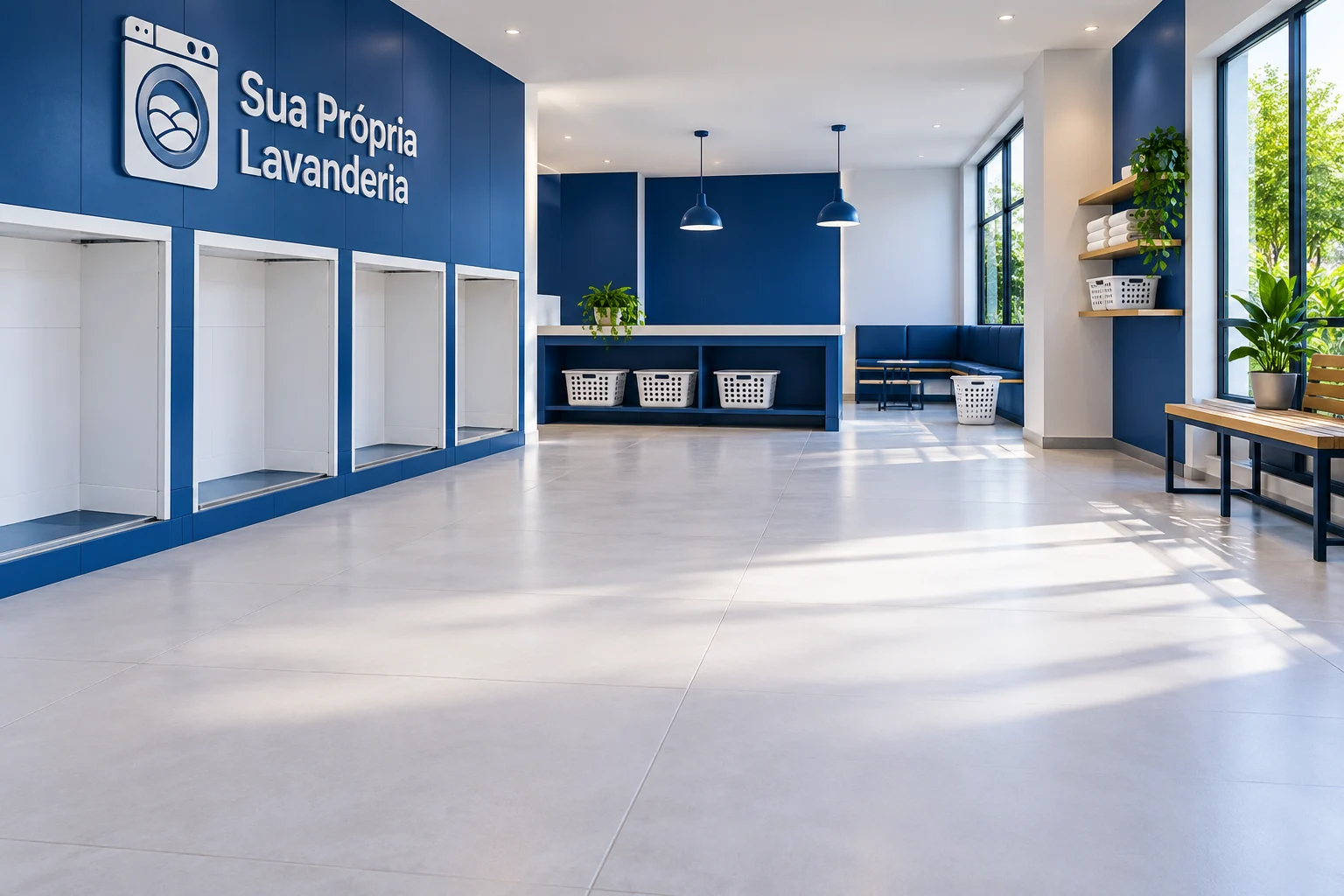 Ambiente ilustrativo de lavanderia SPL preparado para receber os equipamentos