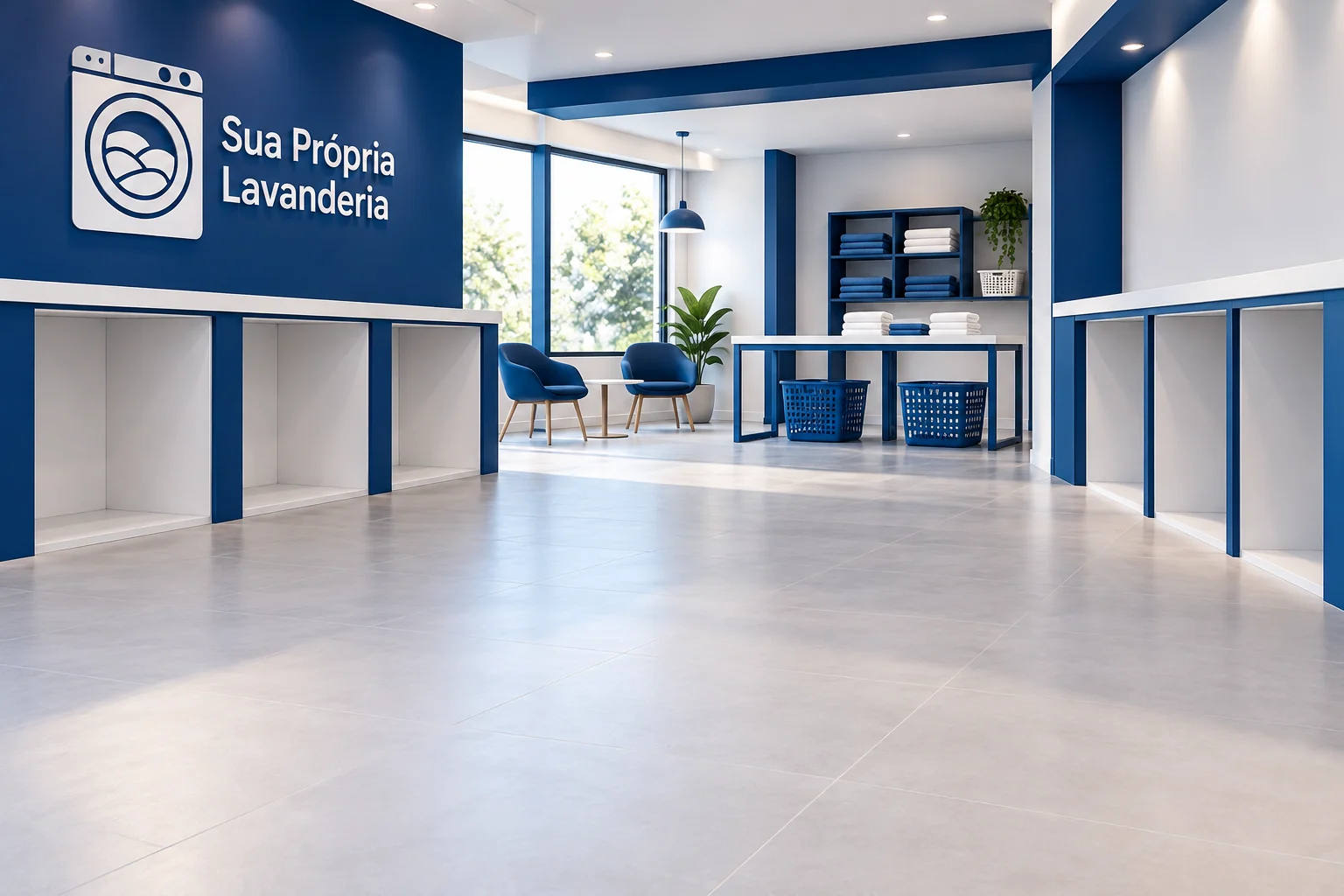 Ambiente ilustrativo de lavanderia SPL preparado para receber os equipamentos