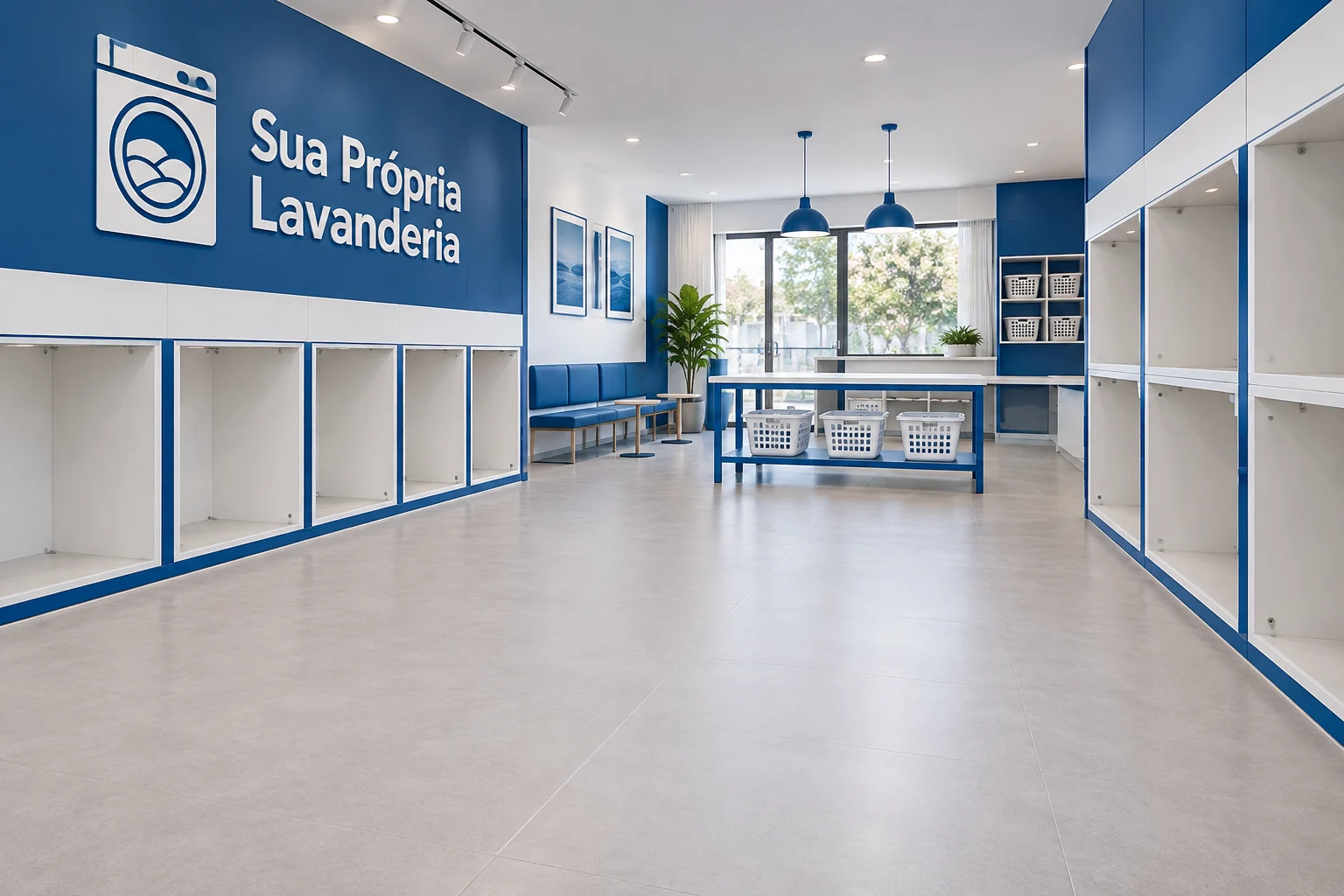 Ambiente ilustrativo de lavanderia SPL preparado para receber os equipamentos