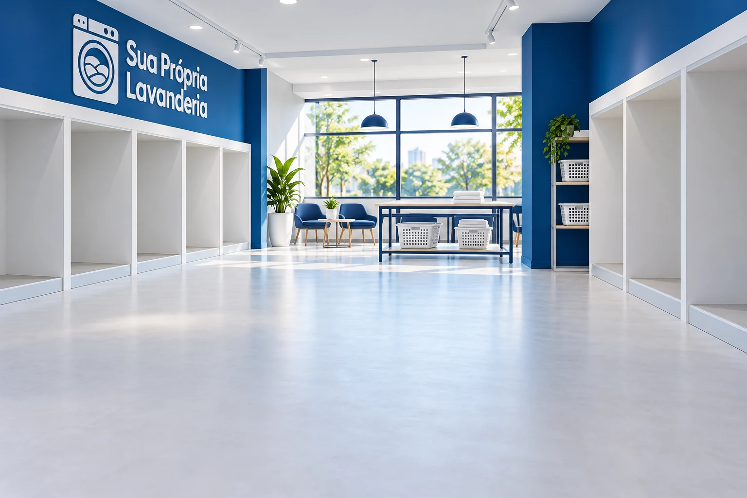 Ambiente ilustrativo de lavanderia SPL preparado para receber os equipamentos