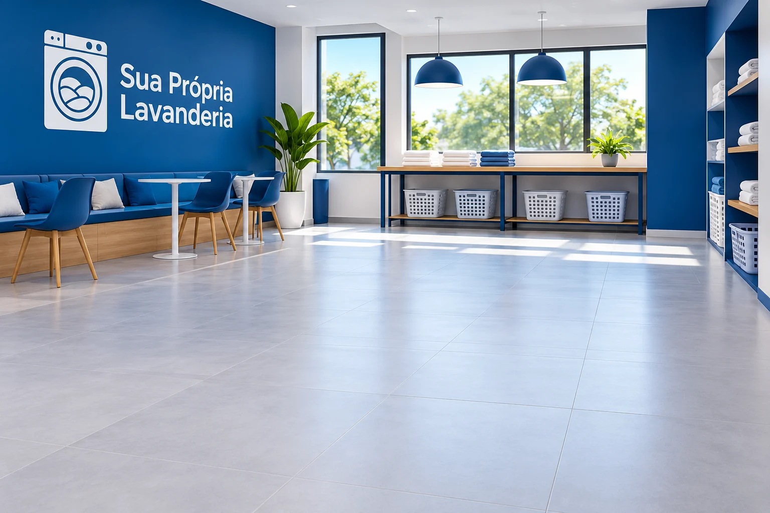 Ambiente ilustrativo de lavanderia SPL preparado para receber os equipamentos