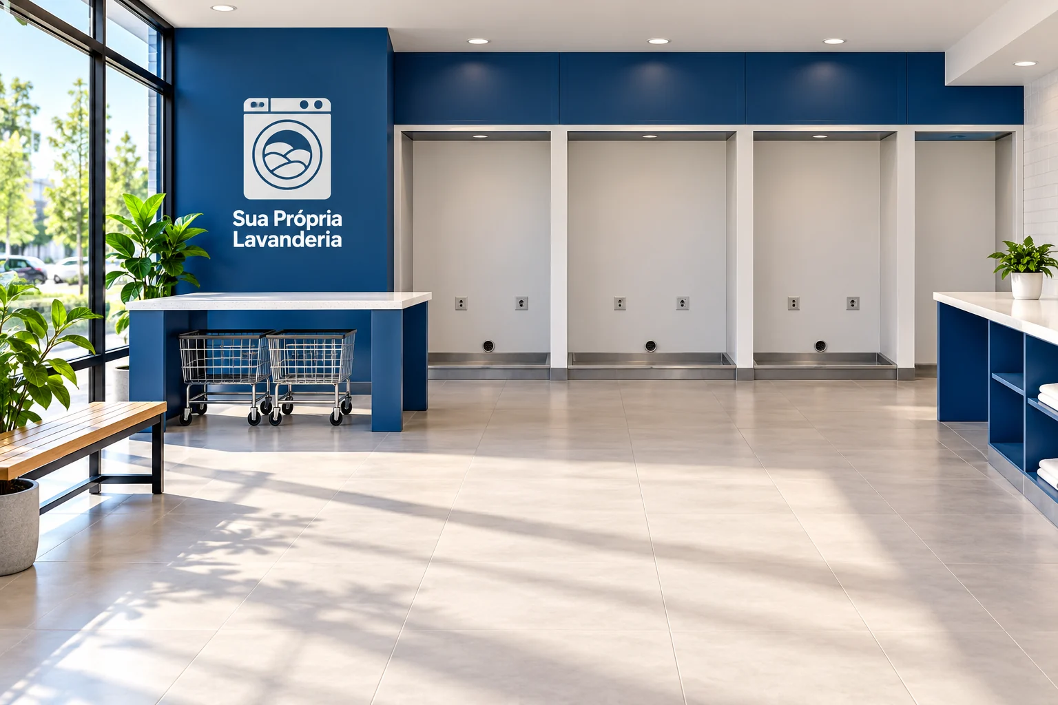 Ambiente ilustrativo de lavanderia SPL preparado para receber os equipamentos