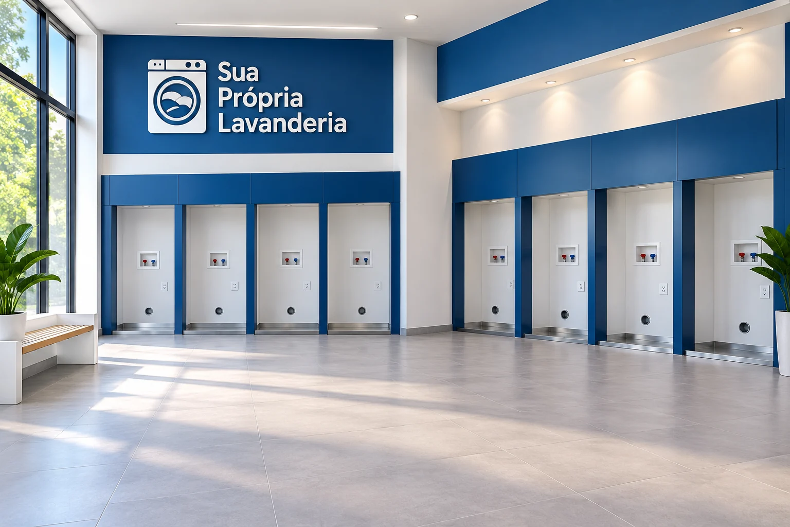 Ambiente ilustrativo de lavanderia SPL preparado para receber os equipamentos
