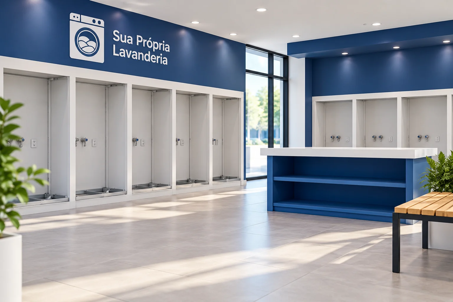 Ambiente ilustrativo de lavanderia SPL preparado para receber os equipamentos