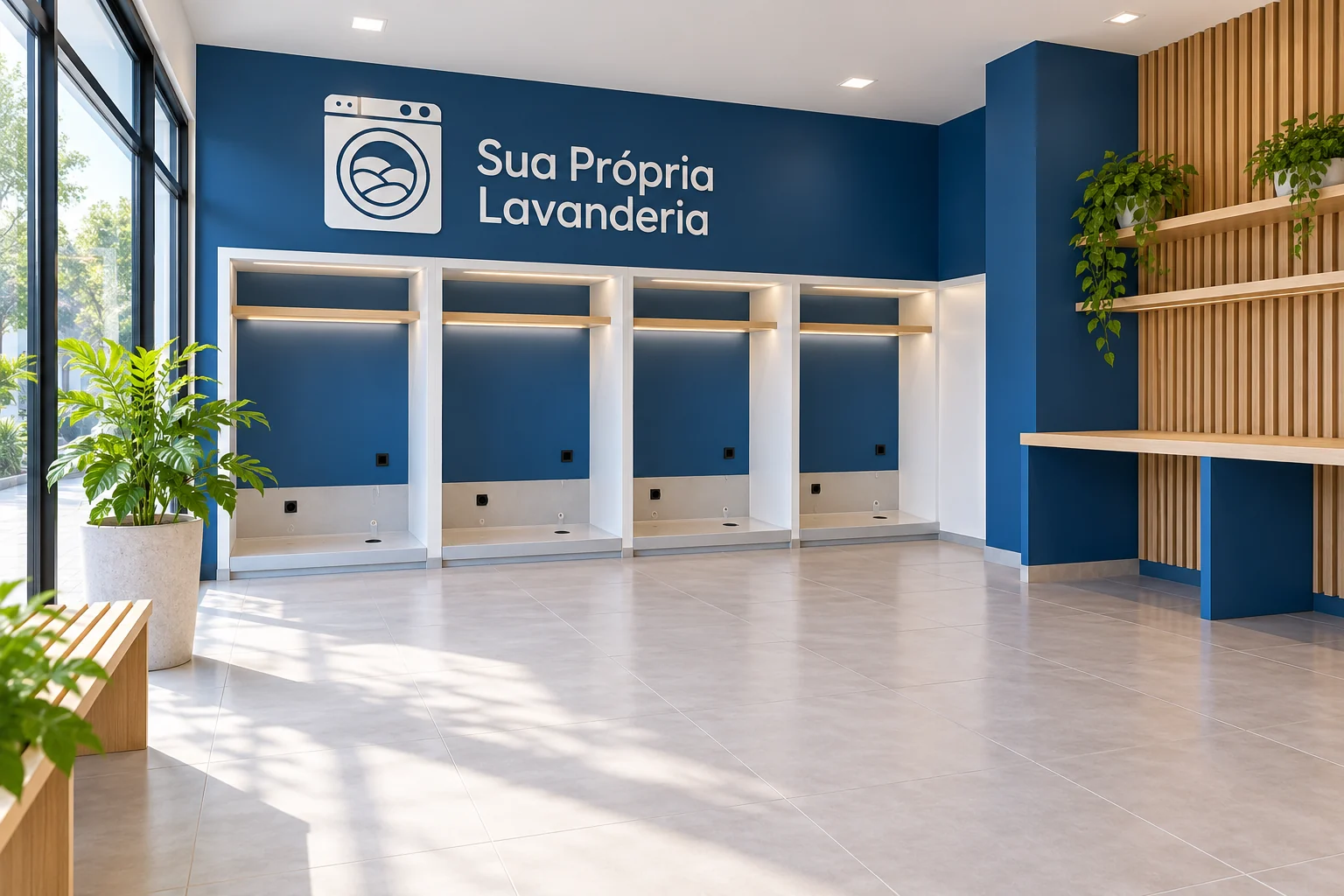 Ambiente ilustrativo de lavanderia SPL preparado para receber os equipamentos